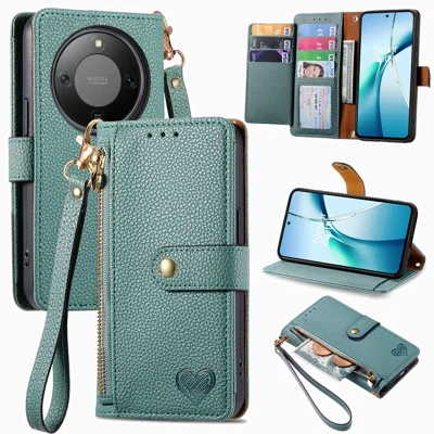 Cover per Honor X9d 5G / Honor X70 5G / Honor Magic8 Lite 5G con Portafoglio in Pelle con Chiusura a Cerniera e Protezione RFID, con Cinturino - Verde
