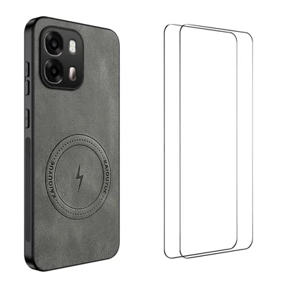 WANLONFENG For Oppo A6x 4G / Oppo A6x 5G Magnetic Case  SD Series PC TPU Phone Cover with 2Pcs Screen Film - Grey