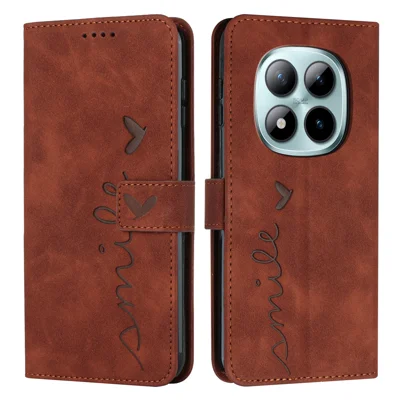 Für Xiaomi Redmi Note 15 Pro 4G (Global) Ständerhülle PU-Leder-Handycover mit Herz-Muster - Braun