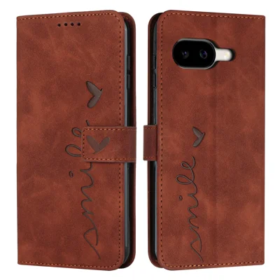 For Google Pixel 10a Stand Case PU Leather Phone Cover Imprinted Heart Pattern - Brown