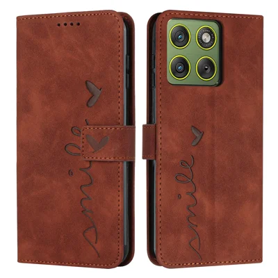 Cover con Supporto per Motorola Edge 70 5G, Custodia in Pelle PU con Motivo a Cuore Stampato - Marrone
