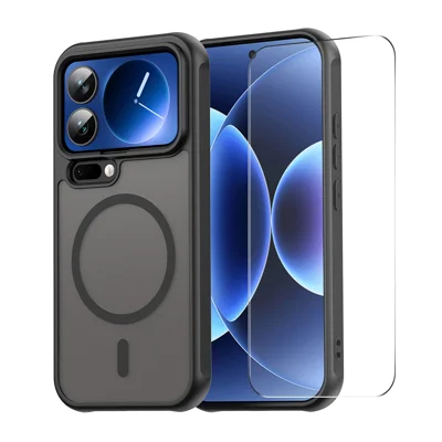 Para Xiaomi 17 Pro Max ENKAY HAT PRINCE Funda Magnética con Cristal Templado Compatible con Desbloqueo Ultrasónico Funda Mate de PC y TPU - Negro