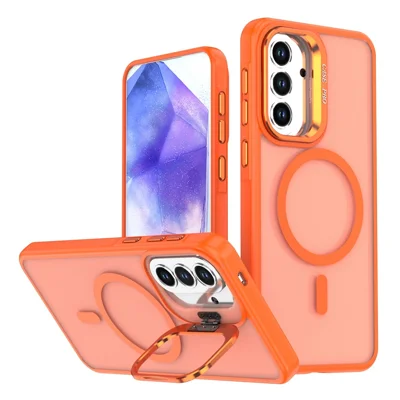 Capa Magnética para Samsung Galaxy A37 com Suporte Traseiro Dobrável, Capa de Telemóvel em PC + TPU Mate - Laranja