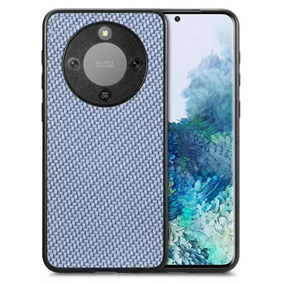 Phone Case For Honor Magic8 Lite 5G  /  X9d 5G  /  X70 5G Carbon Fiber Texture PU Leather + PC + TPU Cover - Blue