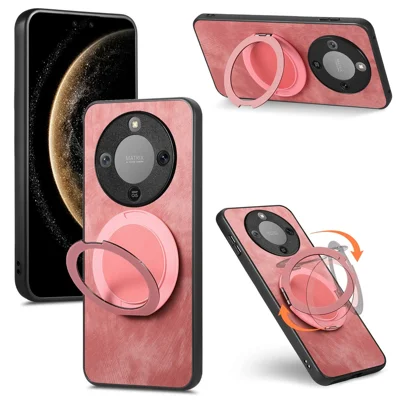 Phone Case For Honor Magic8 Lite 5G  /  X9d 5G  /  X9d 5G Stress Relief Retro Leather Back Cover with Rotating Kickstand - Pink