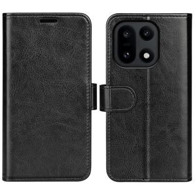 Voor OnePlus 15 5G-hoesje met staande functie van leer met crazy horse-structuur - Zwart