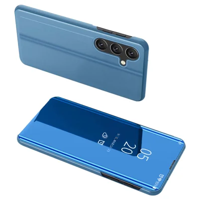 Capa para Samsung Galaxy S26+ com Janela de Visualização, Capa de Pele com Suporte - Azul