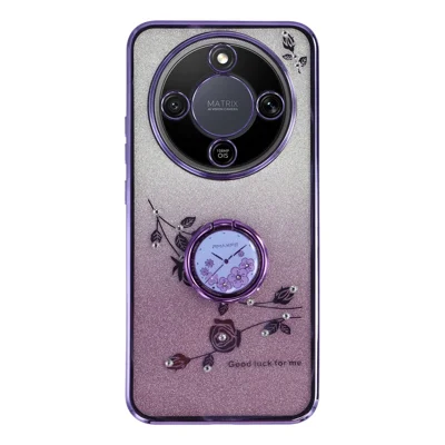 KADEM telefonbeskyttelse til Honor Magic8 Lite 5G / X9d 5G / X70 5G, ringeståsplade i TPU med blomster, gradient glitzer – lilla