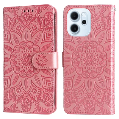 Cover per telefono con porta carte in pelle con stampa di girasole per Oppo Reno15 F 5G - Rosa