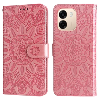 For OPPO A6s 5G Case Sunflower Imprint Leather Wallet Phone Cover - Pink