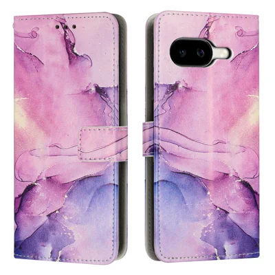For Google Pixel 10a Stand Case Marble Pattern PU Leather Wallet Phone Cover - Purple