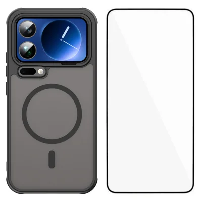 Für Xiaomi 17 Pro Max Magnetische Hülle mit Displayschutzfolie WANLONFENG FD Serie Skin-Touch TPU + PC Handy-Rückseite - Schwarz