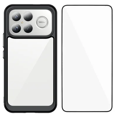 Für Xiaomi Redmi K90 Pro Max 5G / Xiaomi Poco F8 Ultra Handytasche WANLONFENG XC Serie TPU Acryl Cover mit gehärtetem Glas (großes Objektivloch) – Schwarz