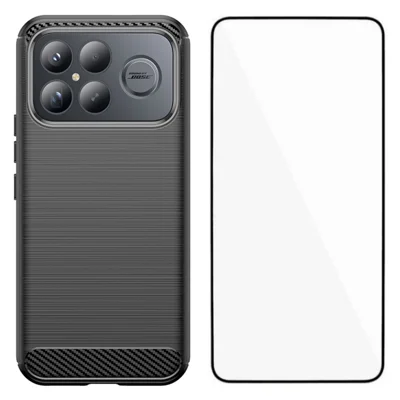 Capa para Xiaomi Redmi K90 Pro Max 5G / Xiaomi Poco F8 Ultra com Filme de Ecrã WANLONFENG Série LS, Grande Abertura para Objectiva, Textura Escovada, Capa em TPU - Preto