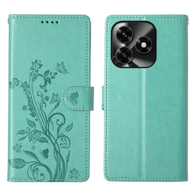 Cover Portafoglio per Honor X5c Plus 4G / X5c 4G / Play10A 4G con Stampa Fiori e Farfalle in Pelle PU con Cinturino da Polso - Verde