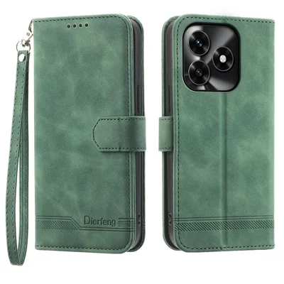 DIERFENG DF-03 Custodia in Pelle per Honor X5c Plus 4G / X5c 4G / Play10A 4G, Cover Portafoglio con Impresse Linee e Tracolla - Verde