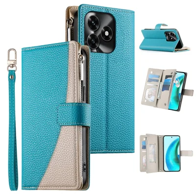 Custodia in Pelle per Honor X5c Plus 4G / X5c 4G / Play10A 4G, Cover a Libro con Chiusura a Cerniera, Design con Fusione di Colori, con Cinghie - Blu Lago