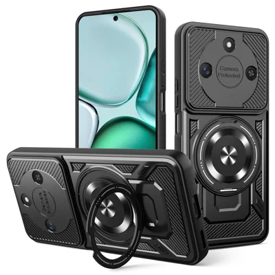 For Honor X60 5G  /  X9c Smart 5G Magnetic Case Rotating Kickstand TPU + PC Phone Cover - Black