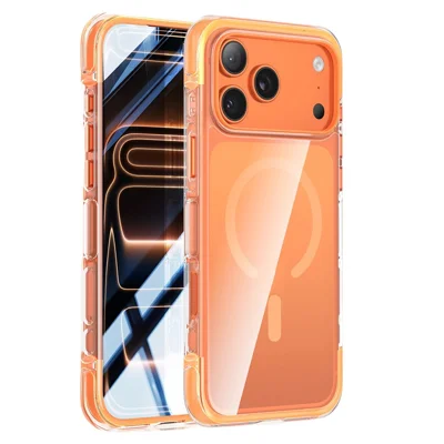 Funda para iPhone 17 Pro Max Compatible con MagSafe, Funda Transparente de Acrílico TPU con Airbag a Prueba de Golpes - Naranja