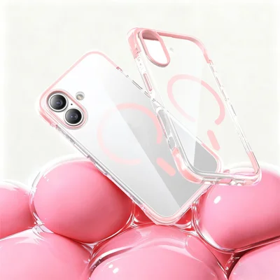Voor iPhone 17 hoesje compatibel met MagSafe Transparant acryl TPU Airbag Schokbestendig telefoonschermpje - Roze