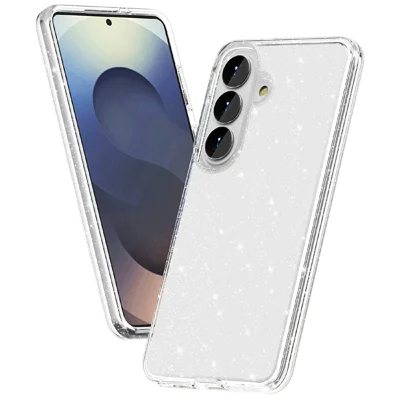 Capa para Samsung Galaxy S26+ com Brilhos de Pó Cintilante, Revestimento Traseiro em PC Rígido + TPU Macio - Branco