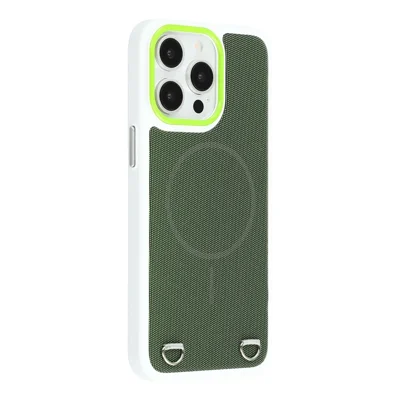 Capa para iPhone 15 Pro Compatível com MagSafe, Revestimento Traseiro em Couro Sintético + PC com Toque de Pele e Slot para Cartões - Verde