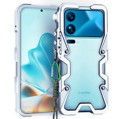 For Xiaomi 17 Pro Max Bumper Case Aluminium Alloy Metal Phone Shell Cover with Strap - Silver