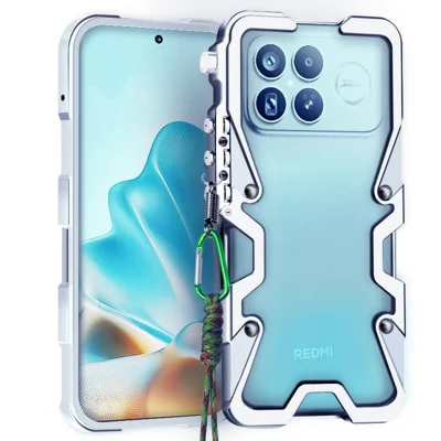 Bumper Case For Xiaomi Poco F8 Ultra  /  Redmi K90 Pro Max 5G Aluminium Alloy Metal Phone Shell Cover with Strap  - Silver