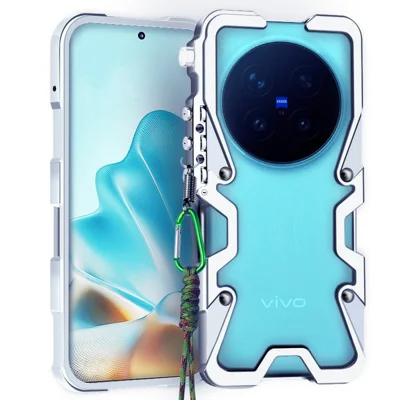 For vivo X300 Pro 5G Bumper Case Aluminium Alloy Metal Phone Shell Cover with Strap - Silver