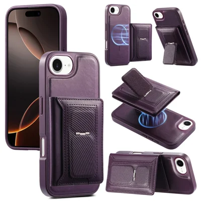 CASENEO Für iPhone 16e Abnehmbare Magnetische Handyhülle Mit Kartenfach Ständer TPU PU Leder PC Handytasche Kompatibel Mit MagSafe - Lila