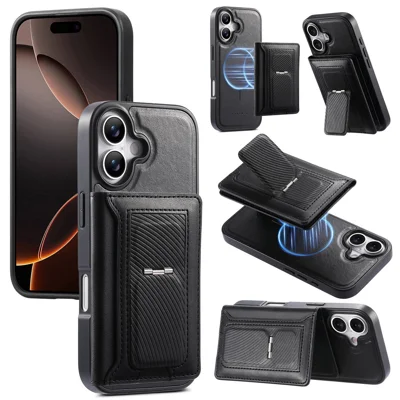 CASENEO для iPhone 17 съемный магнитный чехол с держателем карт, подставка TPU, искусственная кожа PU, поликарбонатный чехол, совместимый с MagSafe - черный