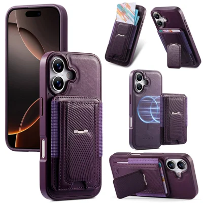 CASENEO чехол для iPhone 17 с откидной подставкой, ТПУ, искусственная кожа PU, поликарбонат, магнитный чехол-клатч с карманом для карт, совместим с MagSafe — фиолетовый