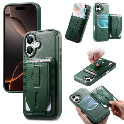 CASENEO etui magnetyczne na iPhone 17 z odkręcaną kieszenią na kartę, z zawieszką z tworzywa TPU, skóry PU, silikonową opaską i pokryciem PC odporne na upadki, kompatybilne z MagSafe - zielony
