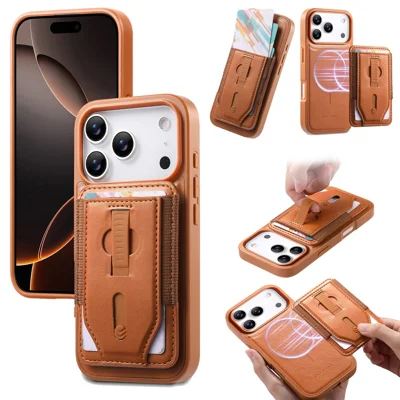 CASENEO чехол для iPhone 17 Pro Max магнитный съемный чехол с отстегивающимся кармашком для карт, ТПУ, искусственная кожа, силиконовый ремешок, поликарбонат, пылезащитный чехол, совместимый с MagSafe - коричневый