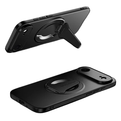 Für iPhone Air Magnetische Hülle Klappständer PC TPU Handyhülle kompatibel mit MagSafe - Schwarz