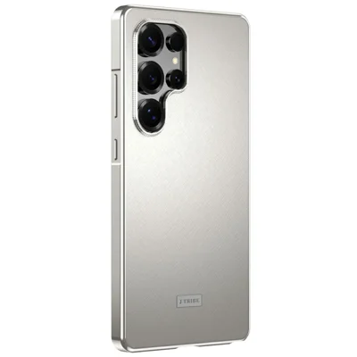 For Samsung Galaxy S24 Ultra Case Brocade Texture Anti Drop Alloy Magnetic Frame PC Phone Back Cover - Titanium