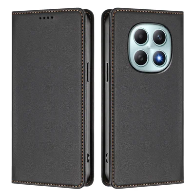 Leer portemonnee hoesje met magnetische sluiting en RFID-blokkering voor Xiaomi Redmi Note 15 4G (Global) / Xiaomi Redmi Note 15 5G (Global) - Zwart