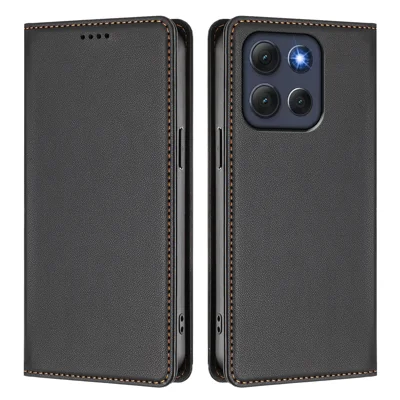 For Motorola Moto G86 5G Leather Wallet Case Magnetic Closure RFID Blocking Phone Cover - Black