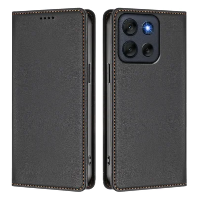 For Motorola Moto G56 5G Leather Wallet Case Magnetic Closure RFID Blocking Phone Cover - Black