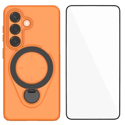 WANLONFENG JH-serie dæksel til Samsung Galaxy S26+ med tempered glass PC TPU standdæksel - Orange