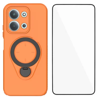 Coque pour Xiaomi Redmi 15C 5G (UE) (173 mm) / Xiaomi Redmi 15C 4G (UE) (173 mm) avec verre trempé WANLONFENG Série JH, housse téléphone PC TPU avec support pivotant - Orange