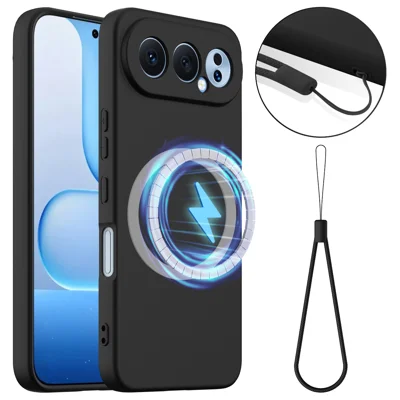 Voor Honor 500 Pro 5G Magnetische Case Anti-val Vloeibare Silicone Telefoonhoes - Zwart