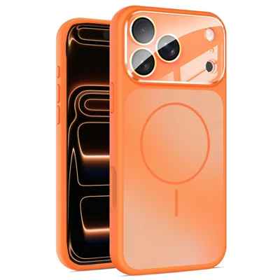 Compra al por mayor para funda iPhone 17 Pro Max compatible con MagSafe, carcasa resistente a golpes de TPU + PC con película para lente / botón AI - Naranja