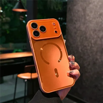 Funda para iPhone 17 Pro Max Compatible con MagSafe, Funda Trasera de TPU y PC con Película para Lente - Naranja