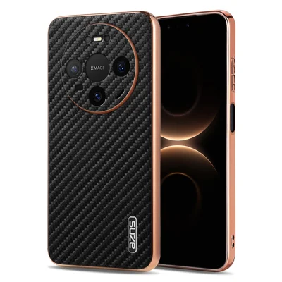 Capa para Telemóvel AZNS para Huawei Mate 80 Pro / Mate 80, Revestimento Electrolítico com Textura em Fibra de Carbono, Capa em PU + TPU - Preto
