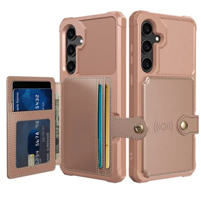 Samsung Galaxy S25 FE-hoesje met kaarthouder van PU-leer + TPU telefoonhoes - Roze