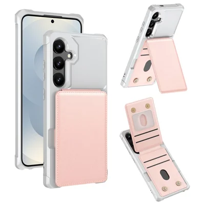 For Samsung Galaxy S25 FE Case Vertical Flip Card Slot Kickstand Leather + TPU Phone Cover - Light Pink