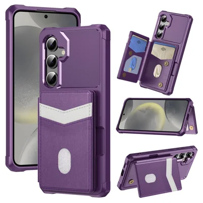 Samsung Galaxy S25 FE-hoesje met RFID-blokkering, kaartsleuf, standaard en lederen + TPU-telefoonhoes - Paars