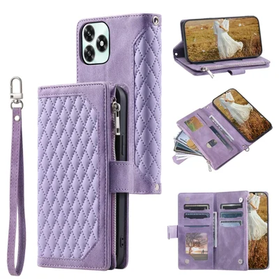 Custodia Portafoglio per Honor Play10A 4G / X5c Plus 4G / X5c 4G con Cucitura a Rombo in Pelle PU con Tracollina da Polso - Viola