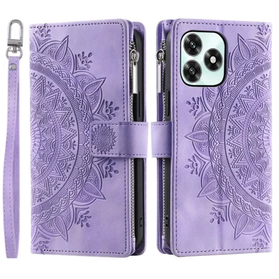 Cover Portafoglio per Honor Play10A 4G / X5c Plus 4G / X5c 4G con Motivo Fiore Mandala in Pelle PU con Cinturino da Polso - Viola